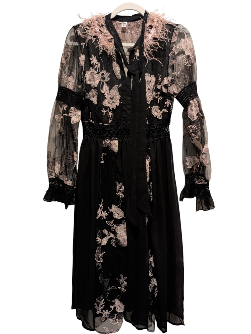 Floral Black Sheer Dress Lace With Under Skirt